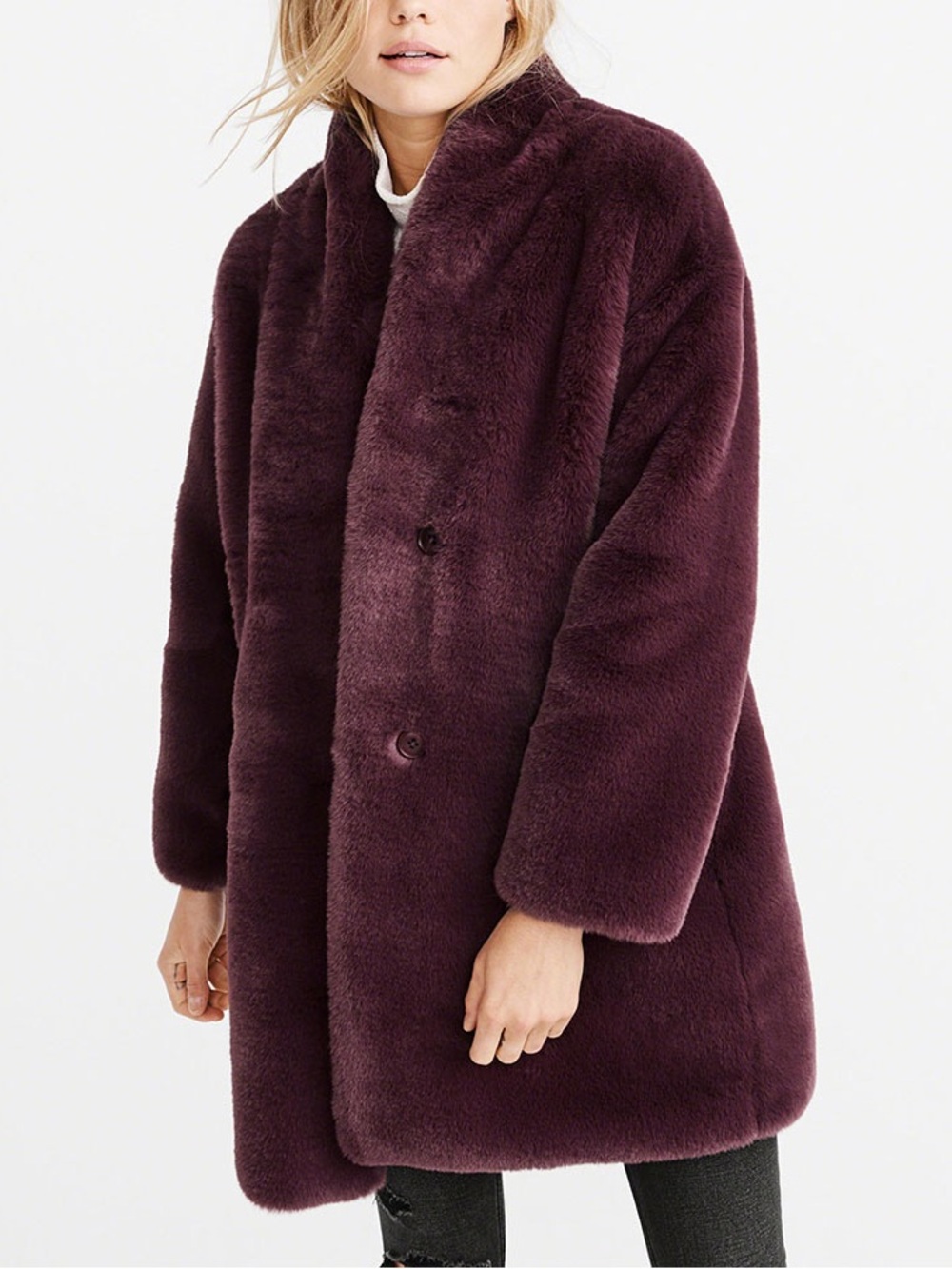 Abercrombie & Fitch Burgundy Faux Fur Coat